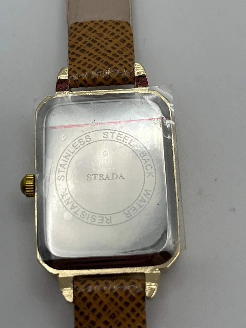 Strada Gold Rectangular Dial Watch with Brown Textured Strap